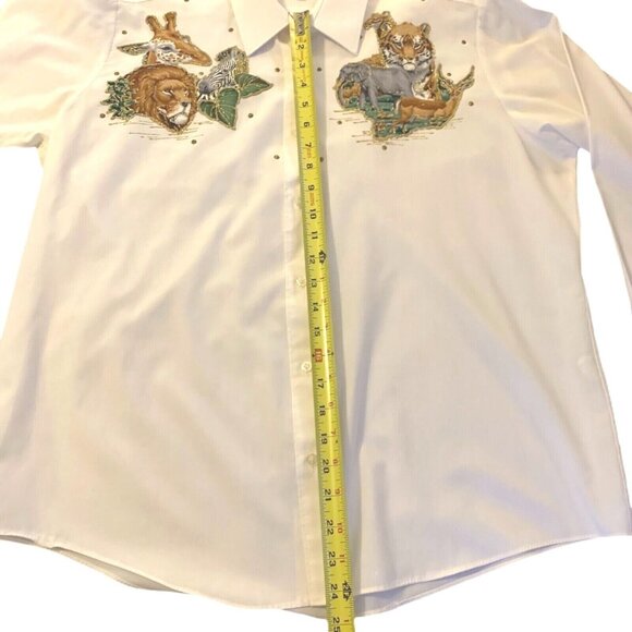 Ann Pollard Resort Collection Womens 14/16 Shirt Safari Jungle Tiger Elephant - Picture 9 of 11